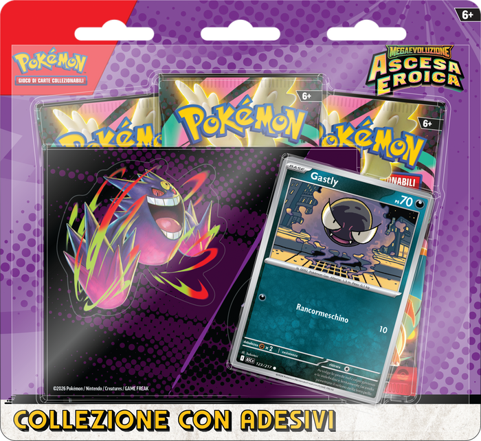 Collezione con Adesivi Gastly (Promo + 3 Buste) | Pokémon TCG – MegaEvoluzione: Ascesa Eroica