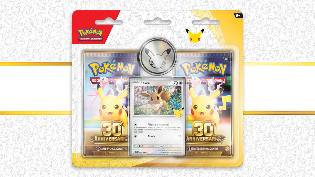 Pokémon GCC 30° Anniversario – Blister da 2 buste con moneta, edizione italiana