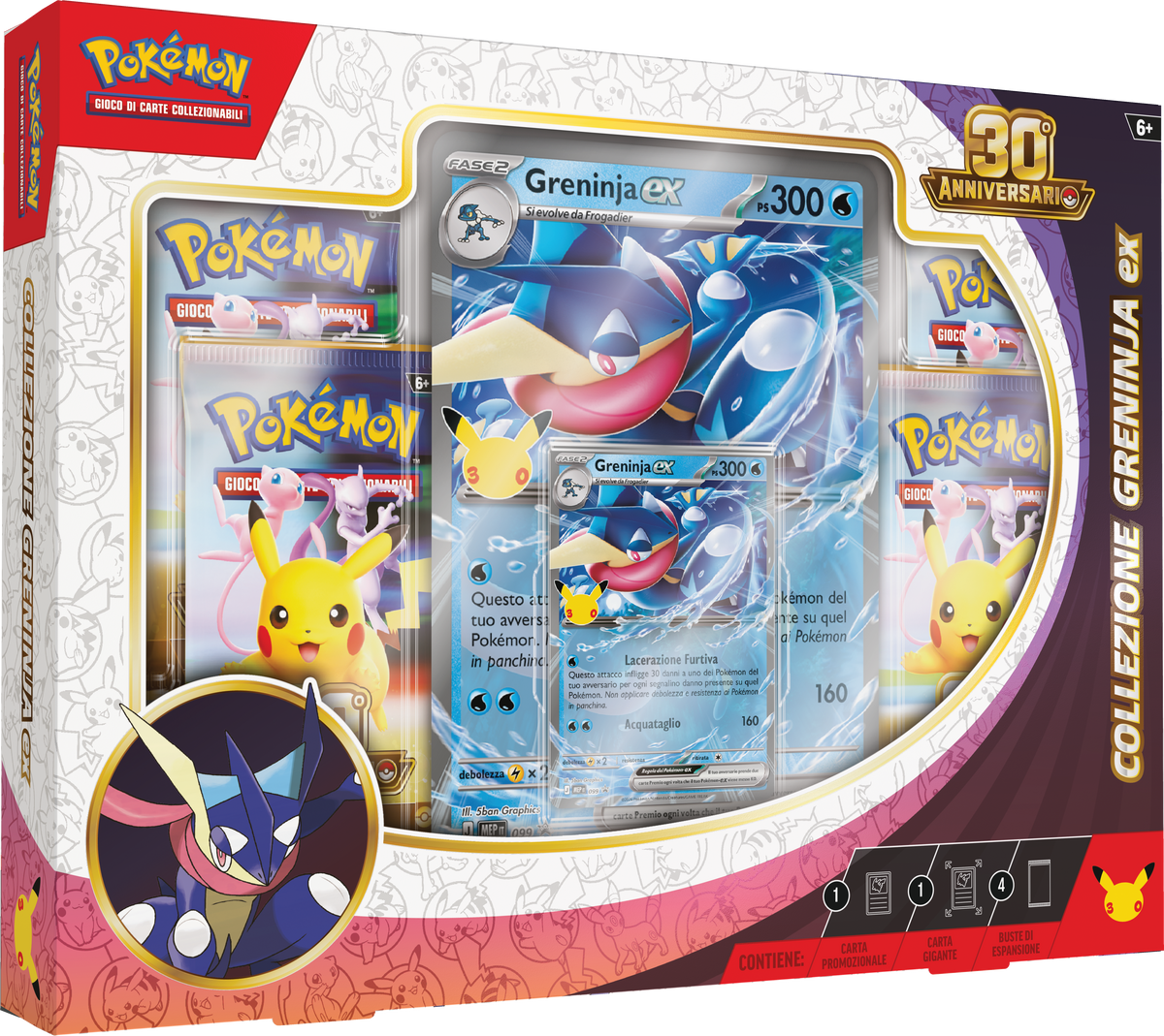 Collezione Greninja-ex Pokémon GCC 30° Anniversario in italiano, con promo, carta gigante e quattro buste