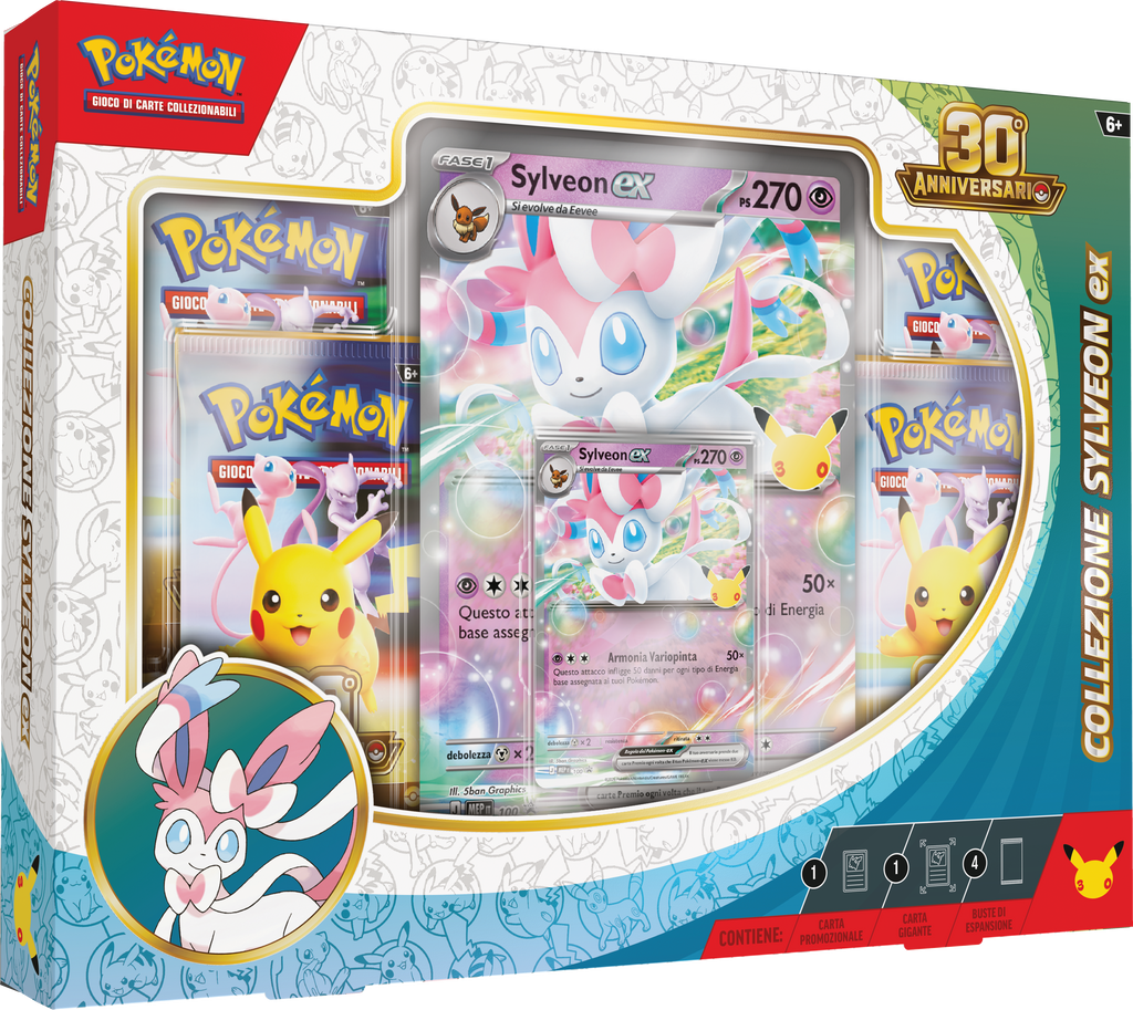 Collezione Sylveon-ex Pokémon GCC 30° Anniversario in italiano, con promo, carta gigante e quattro buste