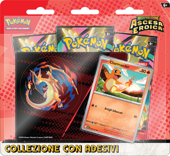 Collezione con Adesivi Charmander (Promo + 3 Buste) | Pokémon TCG – MegaEvoluzione: Ascesa Eroica