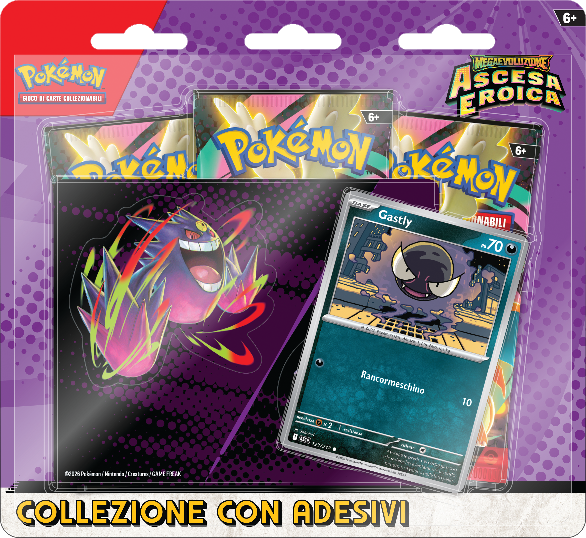 Collezione con Adesivi Gastly (Promo + 3 Buste) | Pokémon TCG – MegaEvoluzione: Ascesa Eroica